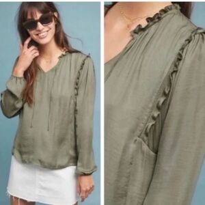 Anthropologie Dolan Peasant Blouse Size M Olive Green Flowy Loose Fit